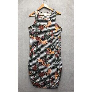 Top Fashion Of NY Dress XL Floral Stripes Ruched Sides Sleeveless